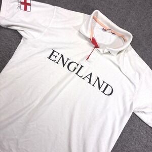 Vintage‎ England Polo Shirt Mens XL White Soccer Football Fan Apparel